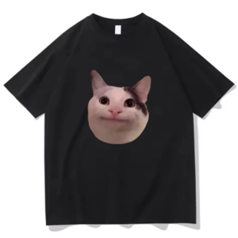 

Summer unisex fun cartoon style cat pattern printed casual sports round neck short sleeved T-shirt