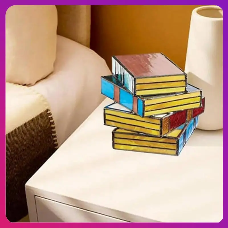 

ABKL-Glass Stacked Books Lamp,Stacked Books Glass Lamp,Handcrafted Glass Lamp,Reading Nook Lighting Vintage Table Lamp Easy To U