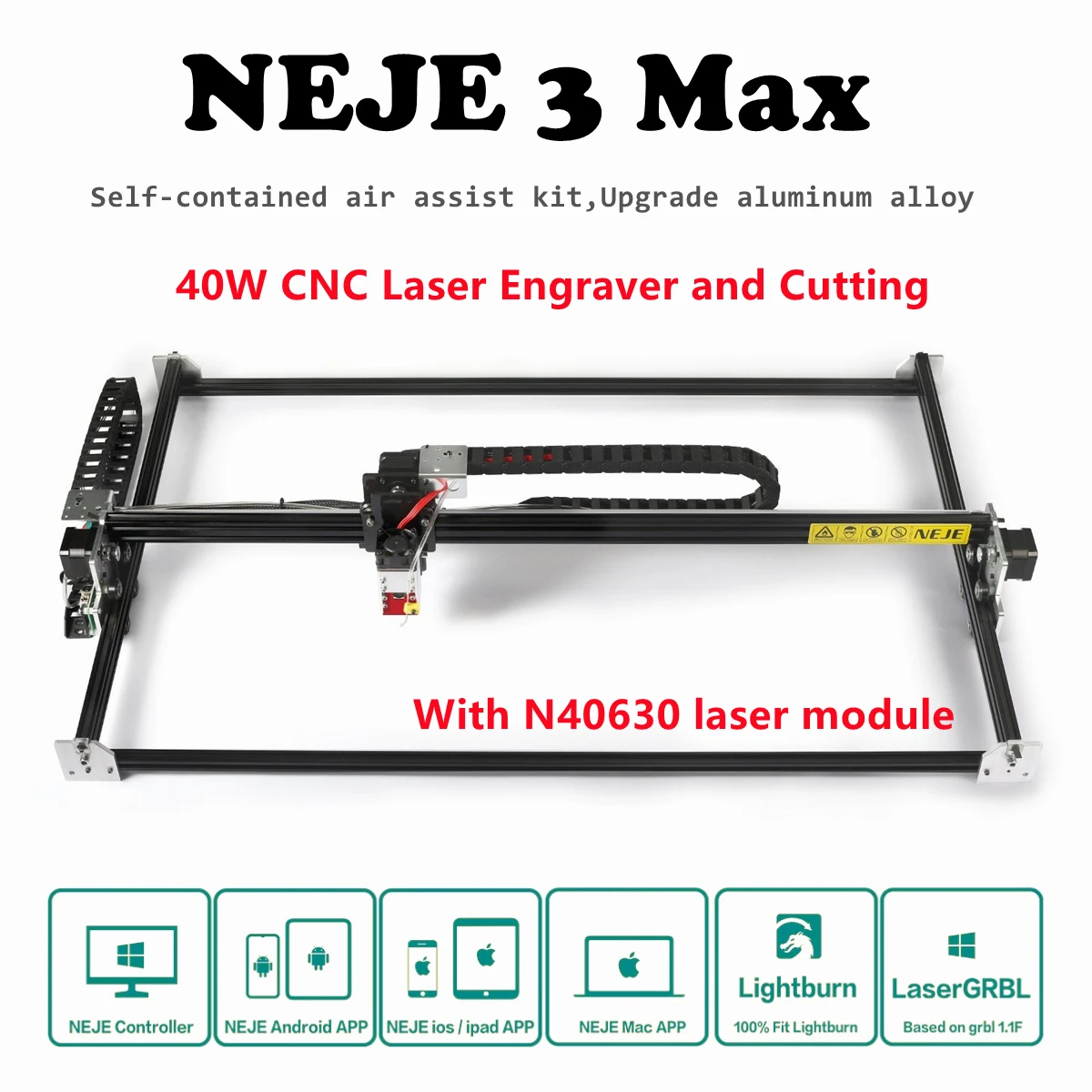 NEJE 3 Max 40W N40630 CNC Laser Engraver 3D Printer Wood Cutting Mark Tool Bluetooth APP Control Lightburn Built in Air Assist