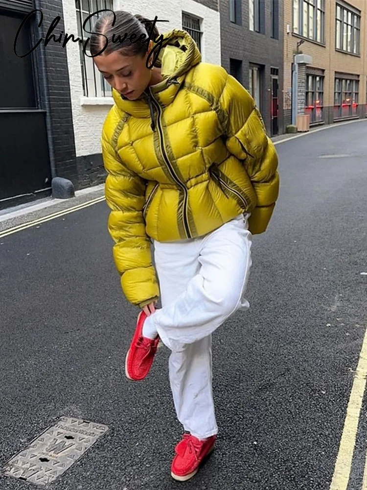 معطف نسائي قطني منقوش بقلنسوة غير رسمي أنيق سادة بأكمام طويلة وسحابات جيب ملابس خارجية نسائية موضة شتاء 2025 سترة نسائية