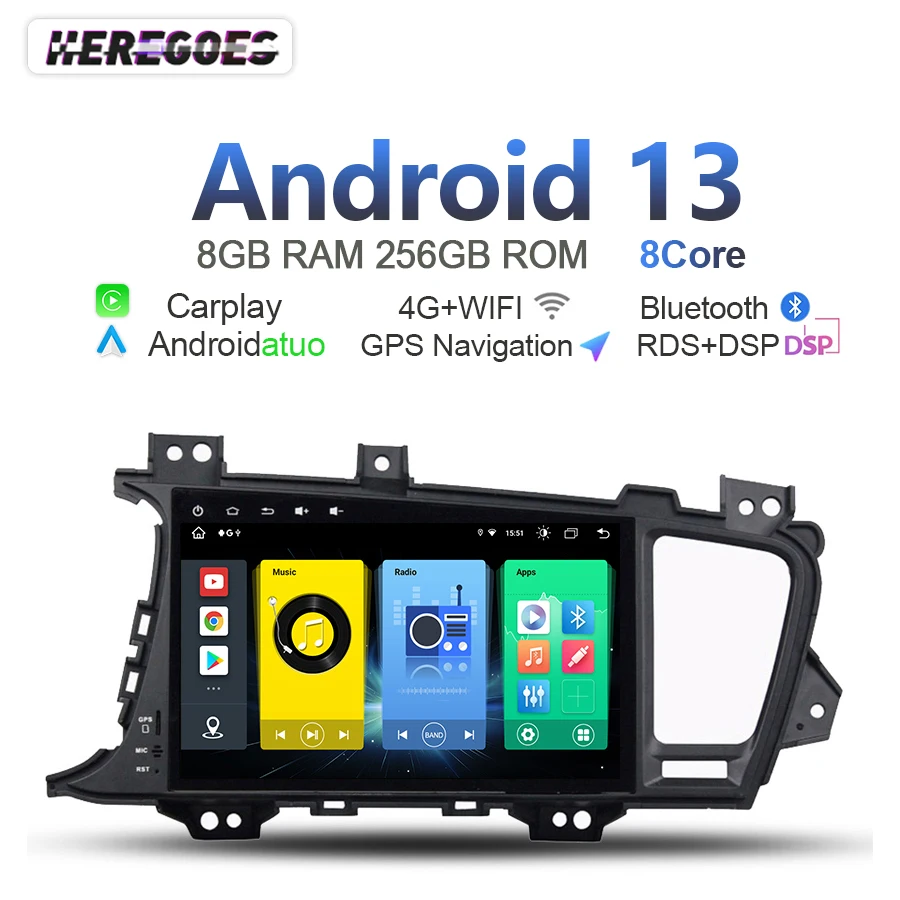 

Carplay 720P Авто Android 13 автомобильный DVD-плеер 8G + 256GB Авторадио Навигация Wifi RDS 8Core GPS радио для kia K5 OPTIMA 2011-2014