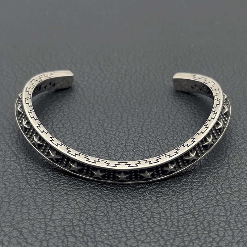 Cody Indian Vintage Navajo Arched Star Zigzag Open Cuff Bracelet Retro Western Punk Style Jewelry Gift For Women Men
