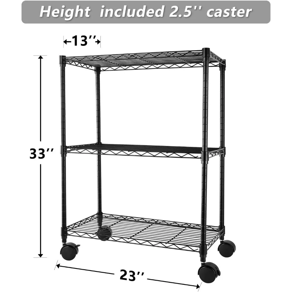 Simple Deluxe Heavy Duty 3-Shelf Shelving with Wheels, Adjustable Storage Units, Steel Organizer Wire Rack, Chrome