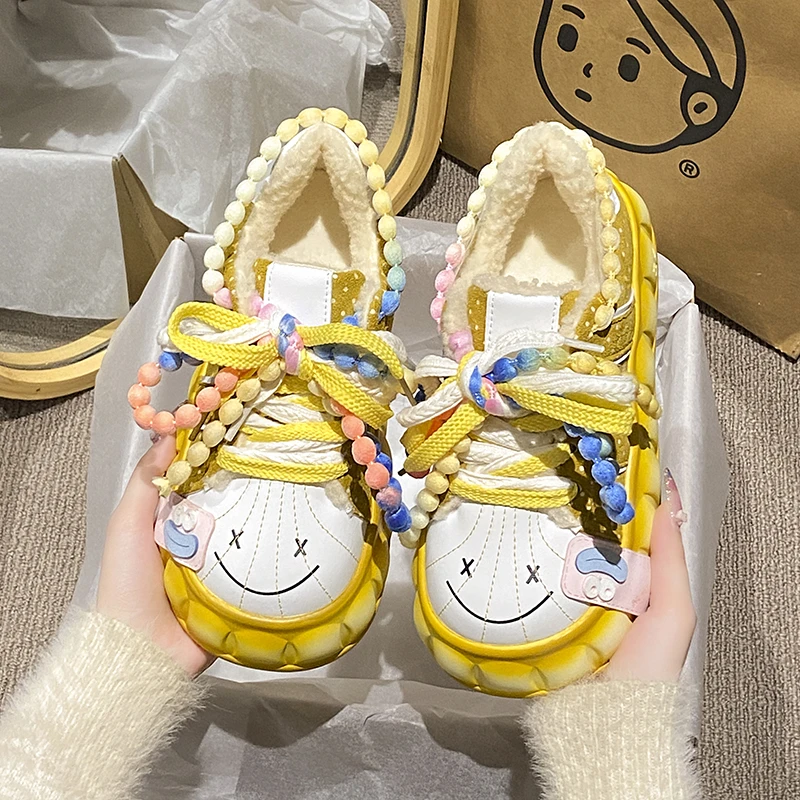 

New Cartoon Warm Casual Shoes Winter Plush Sneakers Kawaii Figure Cartoon Non-Slip Comfort Girl Women Student High Quality Gift