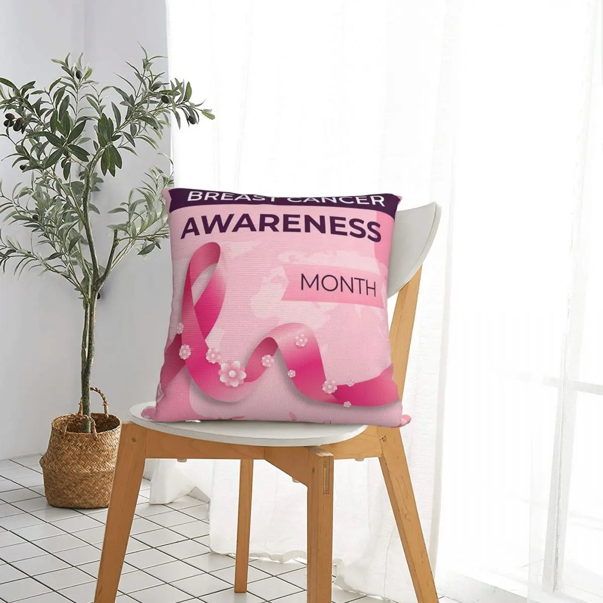 Breast Cancer Awareness Month Square Pillow Covers Home Ribbon Cushion Cover Funny Decorative Throw Pillow Case 45*45