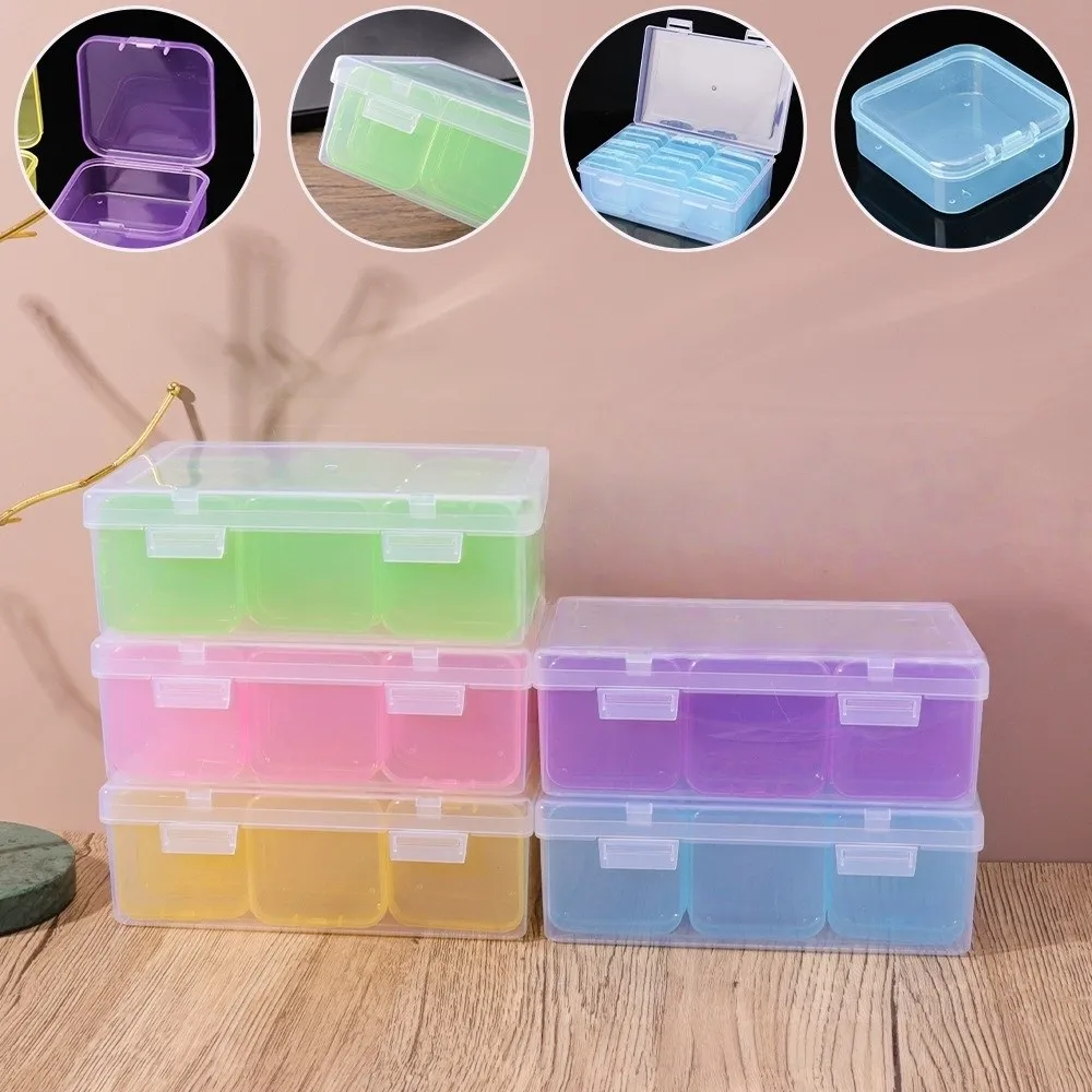 

12 Grids Jewelry Beads Storage Case Colorful Plastic Rhinestone Nail Design Organize Square Transparent Pudding Bean Container