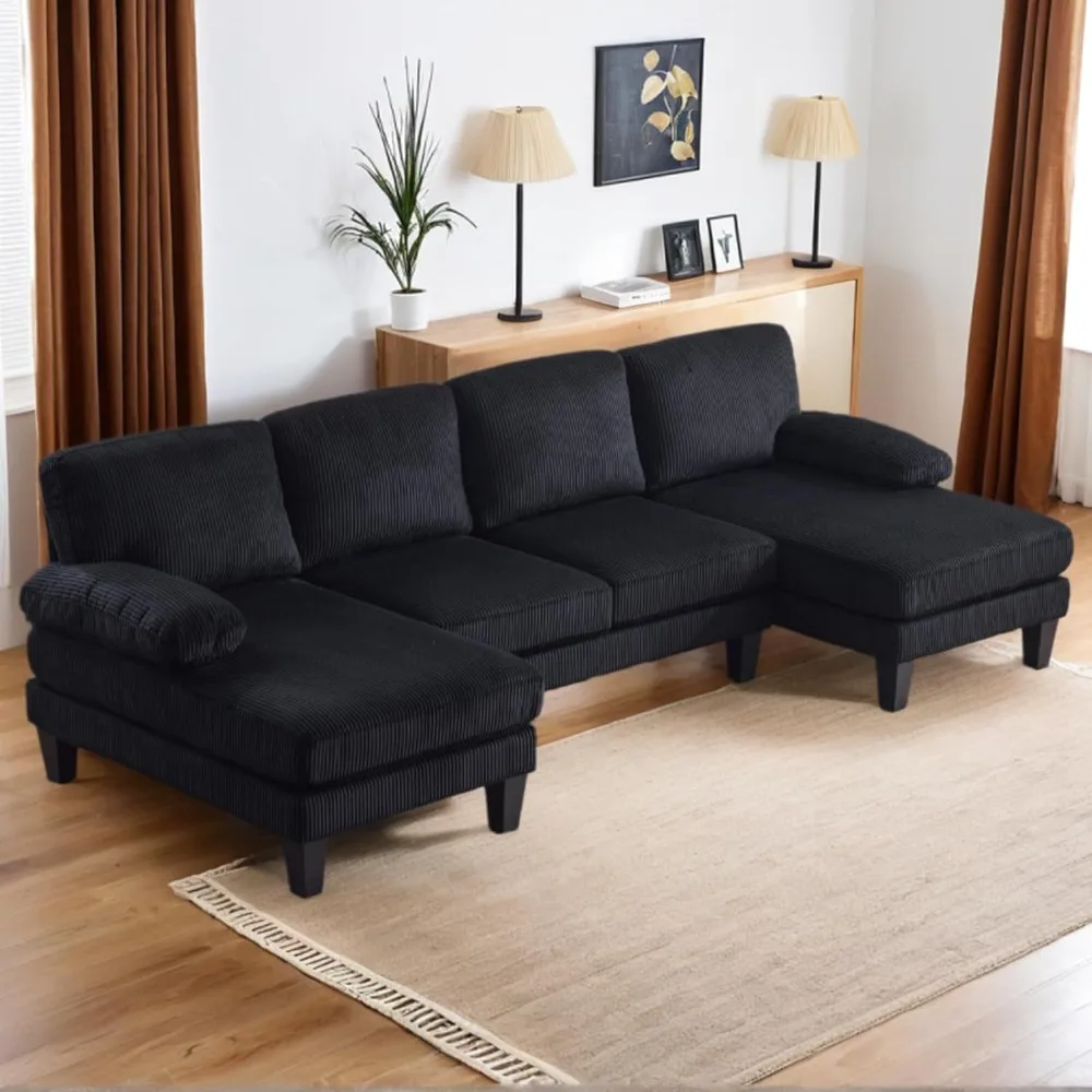 

U-Shape Sectional Sofa Couch 111" Modern 4-Seat Sofa with Chaises Corduroy Fabric Upholstered Covertible Couch