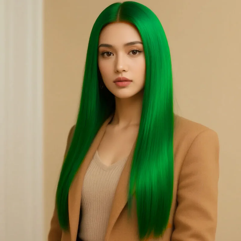 

28 inch green synthetic women's wig is fluffy and stylish, suitable for wearing at carnival parties and versatile styles