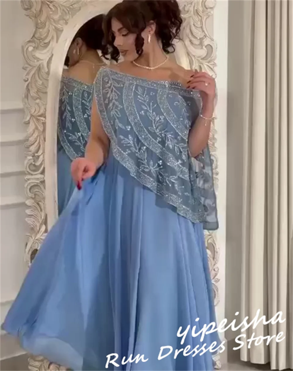 Vestido de fiesta de línea a con hombros descubiertos, traje sencillo con lentejuelas, largo hasta el suelo, para ocasiones formales