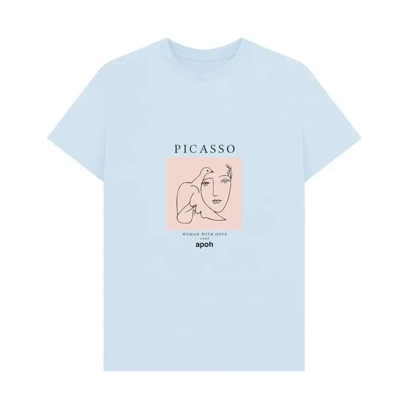PREMIUM OFFICIAL Picasso Woman with Dove Light Blue T shirt