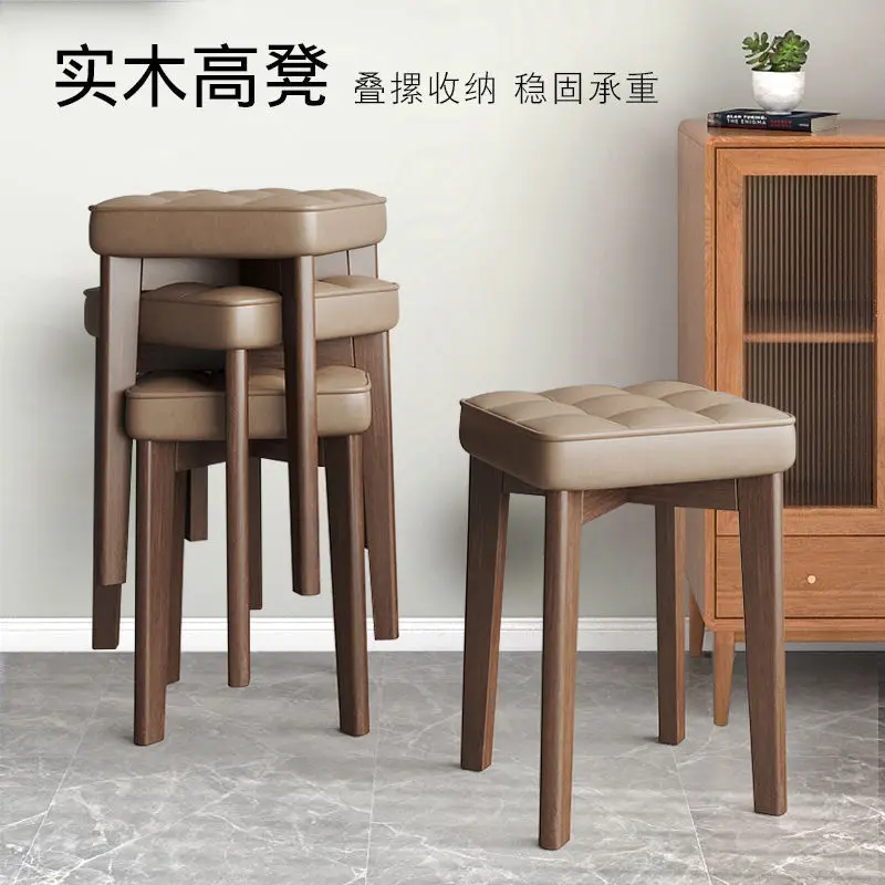 High-grade Commercial Solid Wood Legs Household Stackable Soft Bag Living Room Modern Simple Bench Dining Table Square Stool