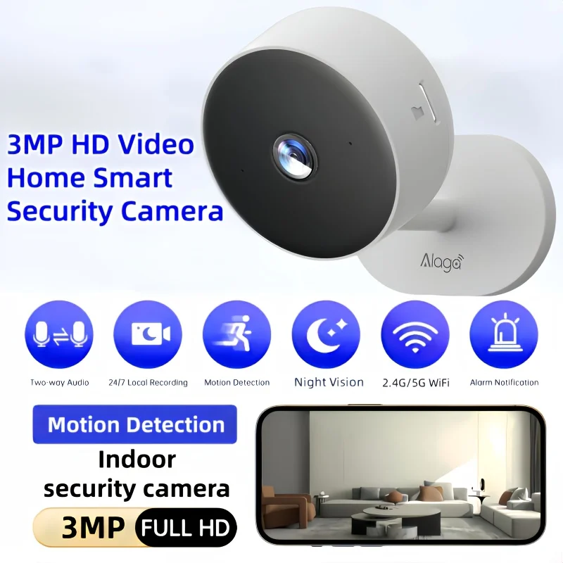 

Smart 3MP HD Indoor Home Security Camera for Baby/Elder/Pet/Nanny,With Real-time APP Alert,2-Way Audio,Human body detection