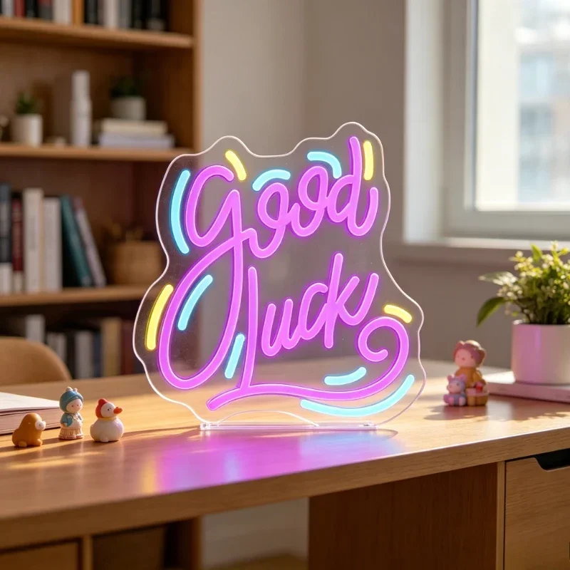 

Good Luck Neon Sign LED Aesthetic Desk Sign USB Rechargeable Night Light Wall Art for Home Office Desk Bedroom Decor Gift