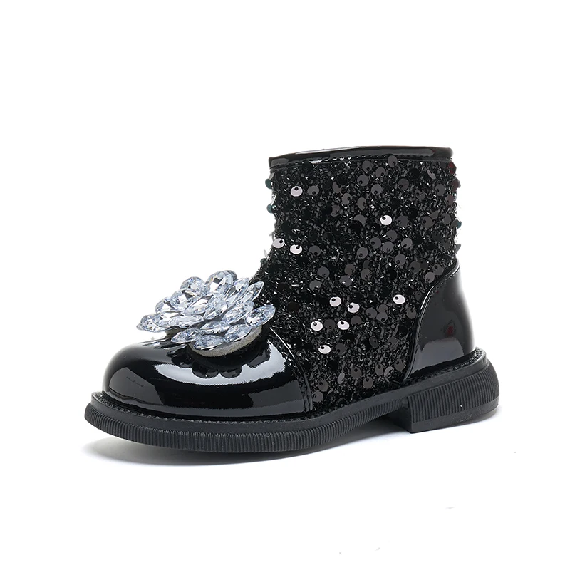 أطفال أداء أحذية لامعة كريستال بنات الأميرة الأحذية الحلو بريق 2025 الخريف الشتاء جديد الأطفال حذاء من الجلد أنيقة لينة