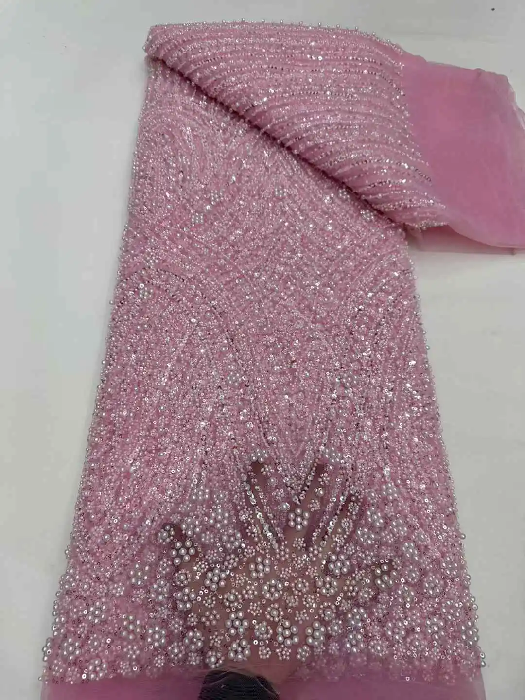 5 Yards 2025 Latest Delicate Elegant Best Quality Soft Beaded Tube Lace With Stones fabric For Party Evening Dress U_Ge2896