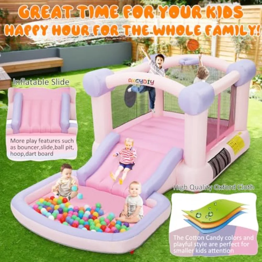 Casa de rebote con piscina de bolas, casa inflable para castillo de salto todo en uno, piscina de tobogán ancho, soplador de aro de baloncesto incluido