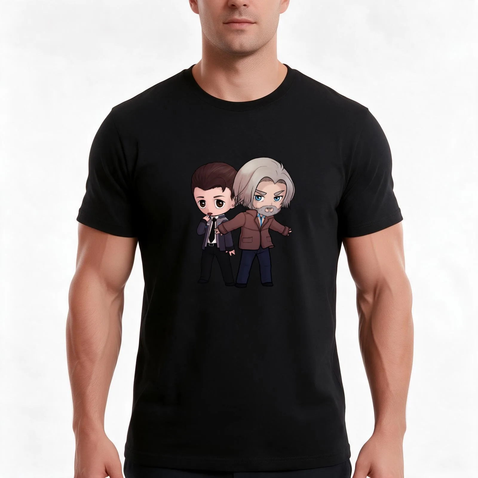Chibi Hank & Connor T-Shirt Summer Casual Cotton Tee Oversized Streetwear Tops Vintage Graphic Print Loose Fit Short Sleeve