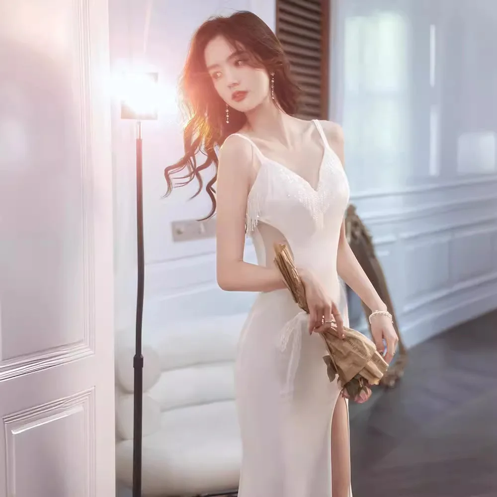 Hochwertiges Fischschwanz-Brautabendkleid im französischen Stil, Bankett, Prominente, Hochzeit, Datum, Sommer, Alltag, einfarbig, Maxi