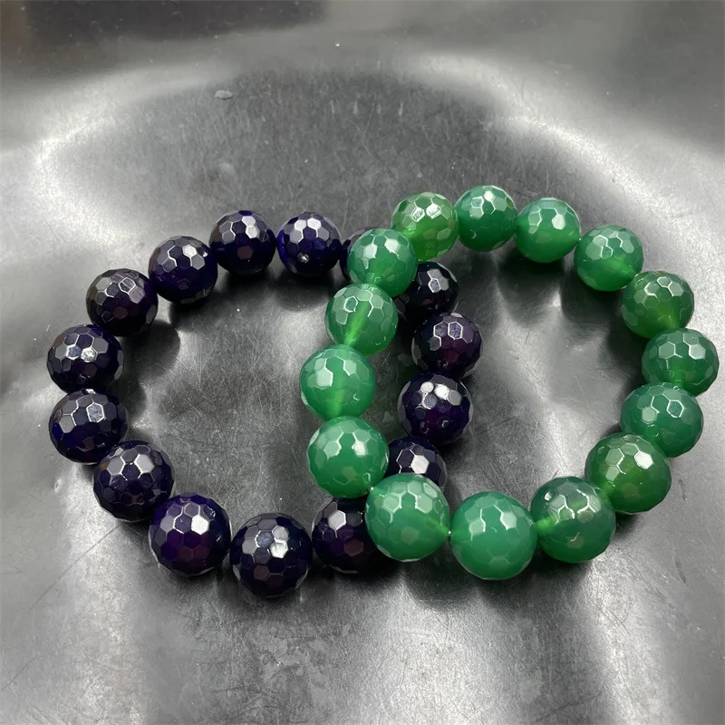 

14 мм зеленый агат, круглый браслет из нефрита с бусинами, браслет для женщин, фиолетовый агатовый браслет, темперамент, универсальный для путешествий