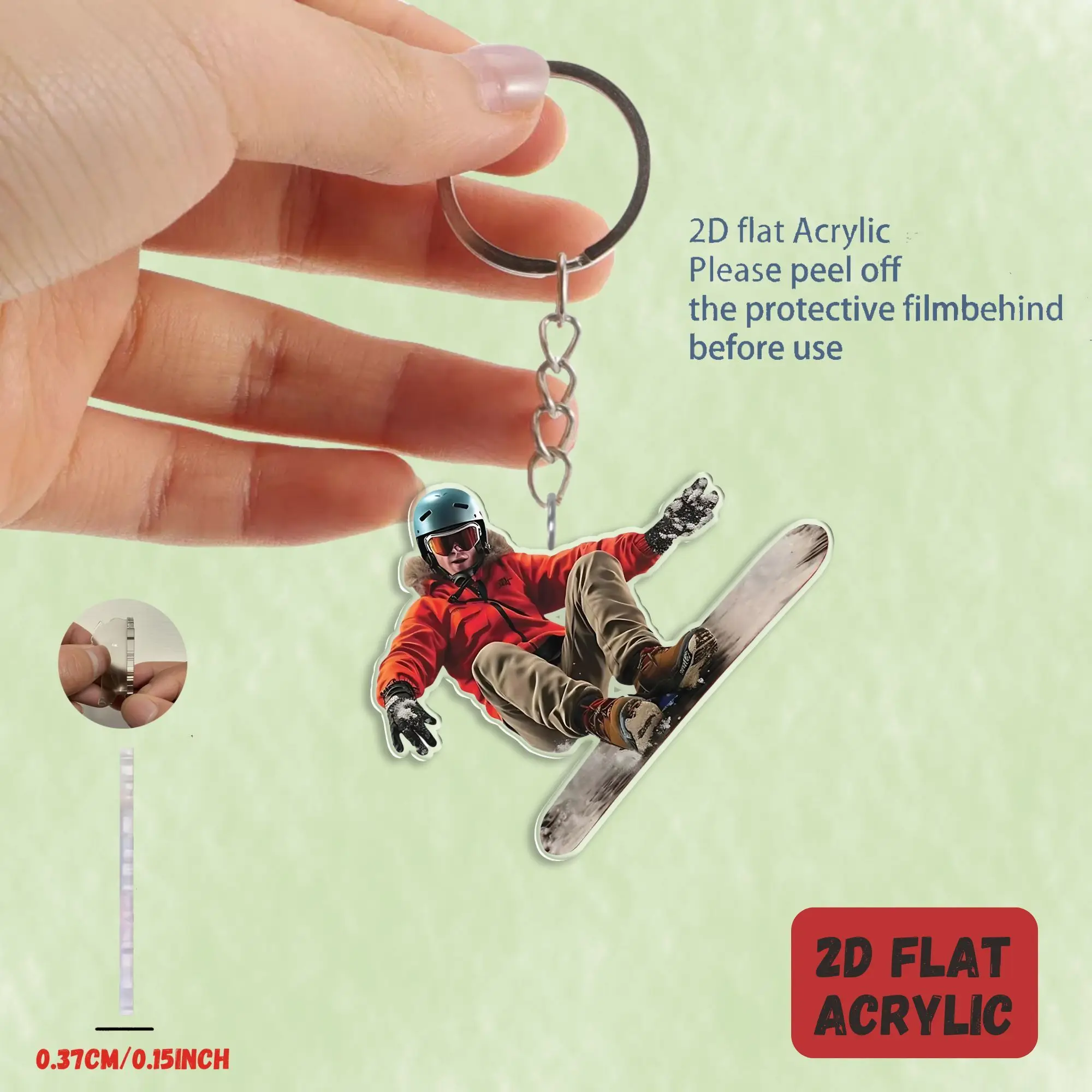 2D Creative Skiers Keychain Acrylic Sporty Pendants Outdoor Use Scene Decor Backpacks Accessory Gifts for Youngsters Friends Men