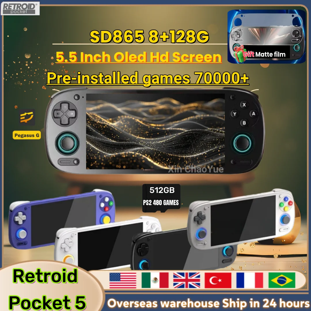 Retroid Pocket 5 Retro Handheld Game Console Video Player 5.5 Inch OLED Touch Screen Android13 Wifi Bluetooth RP5 PSP PS2 Gift