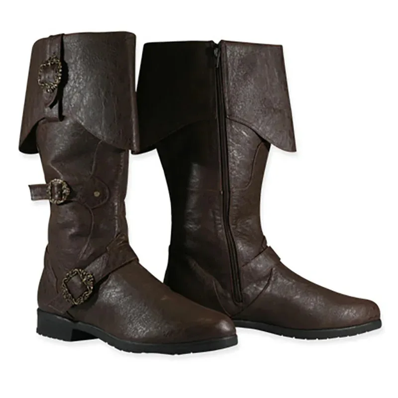 qq273Retro Medieval Nórdico Homens Mulheres Viking Pirata Steampunk Equitação Botas Longas Cosplay para Halloween P