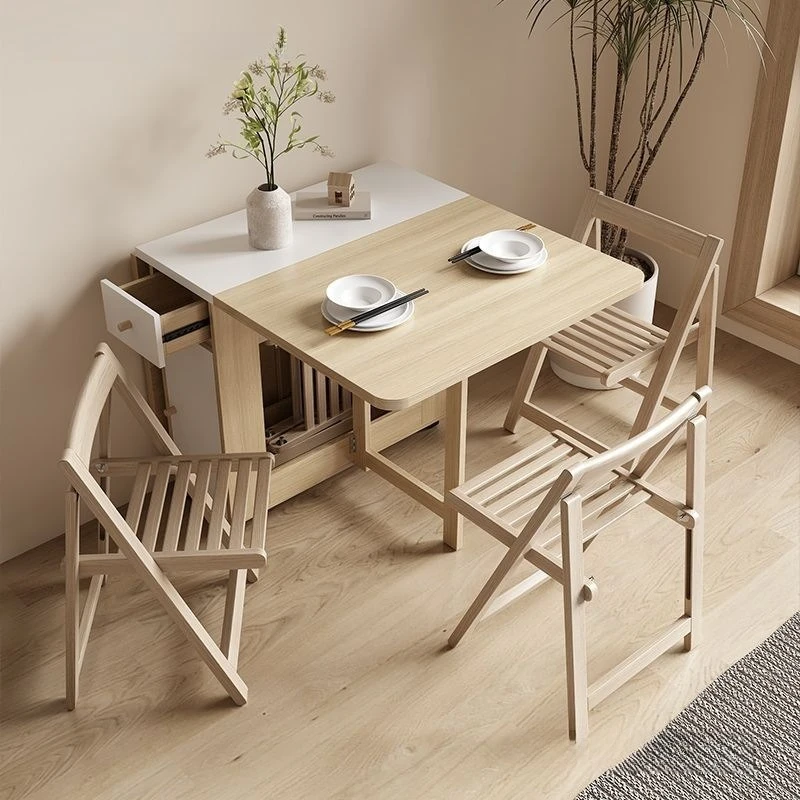 Household dining table foldable mobile simple multi-functional table and chair combination