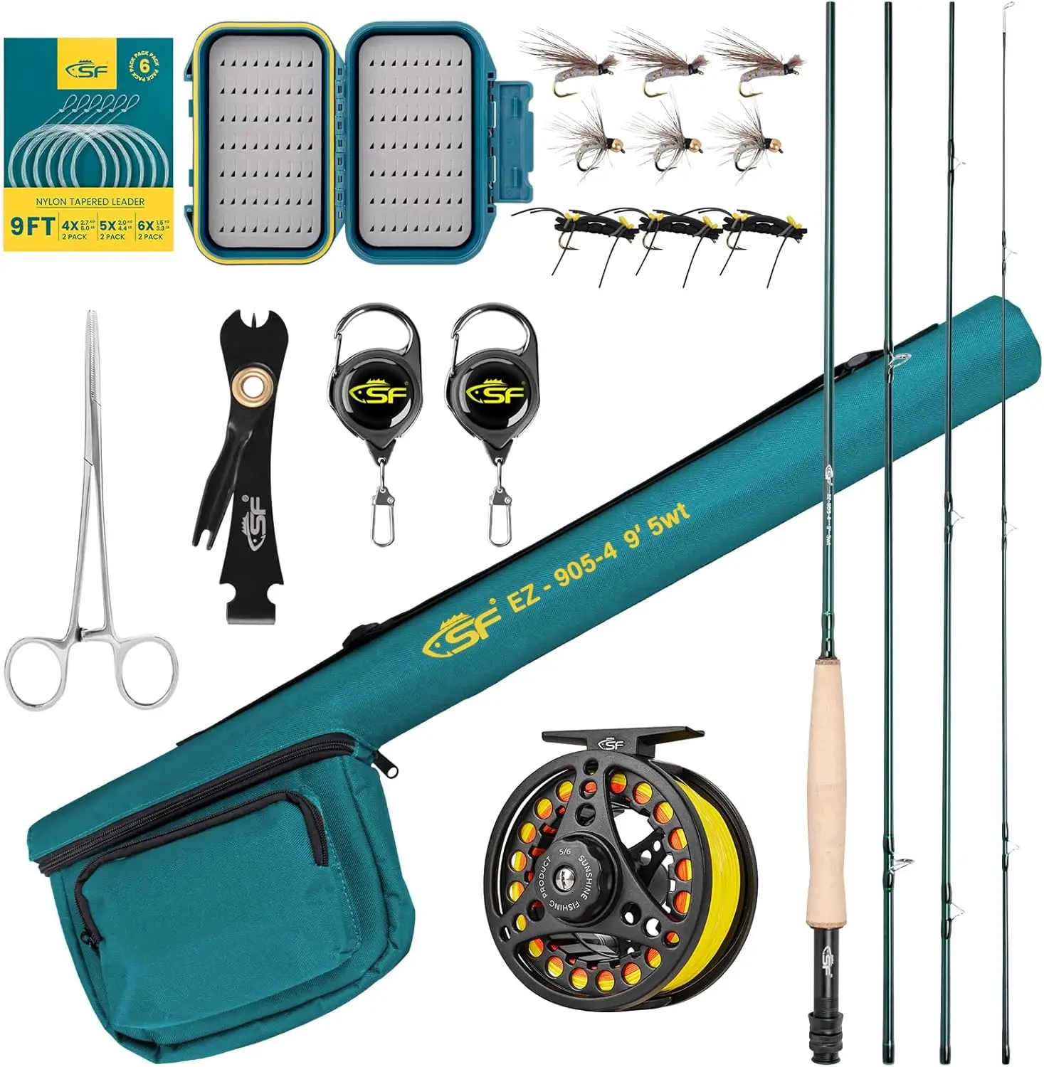 

Complete Fly Fishing Starter Kit with Carbon Fiber Rod, Reel, Case, Flies & Tools for Trout Travel