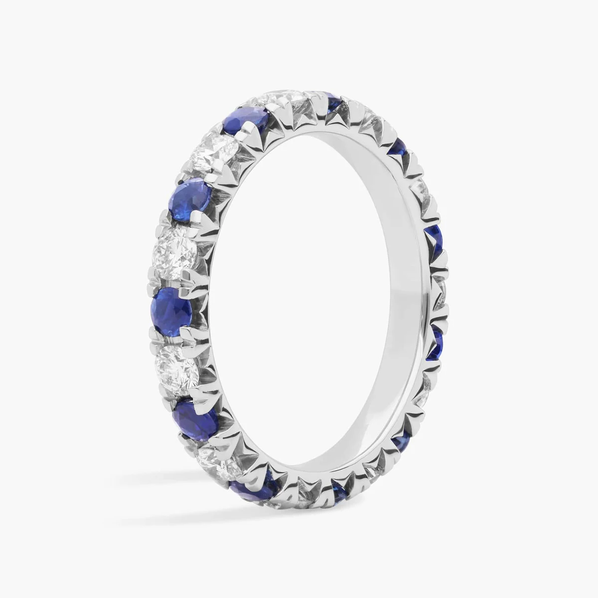 French Pavé Sapphire Eternity Ring 14/18K White Gold Stackable Sapphire Diamond Engagement Ring Fine Jewelry Lab Diamond Band