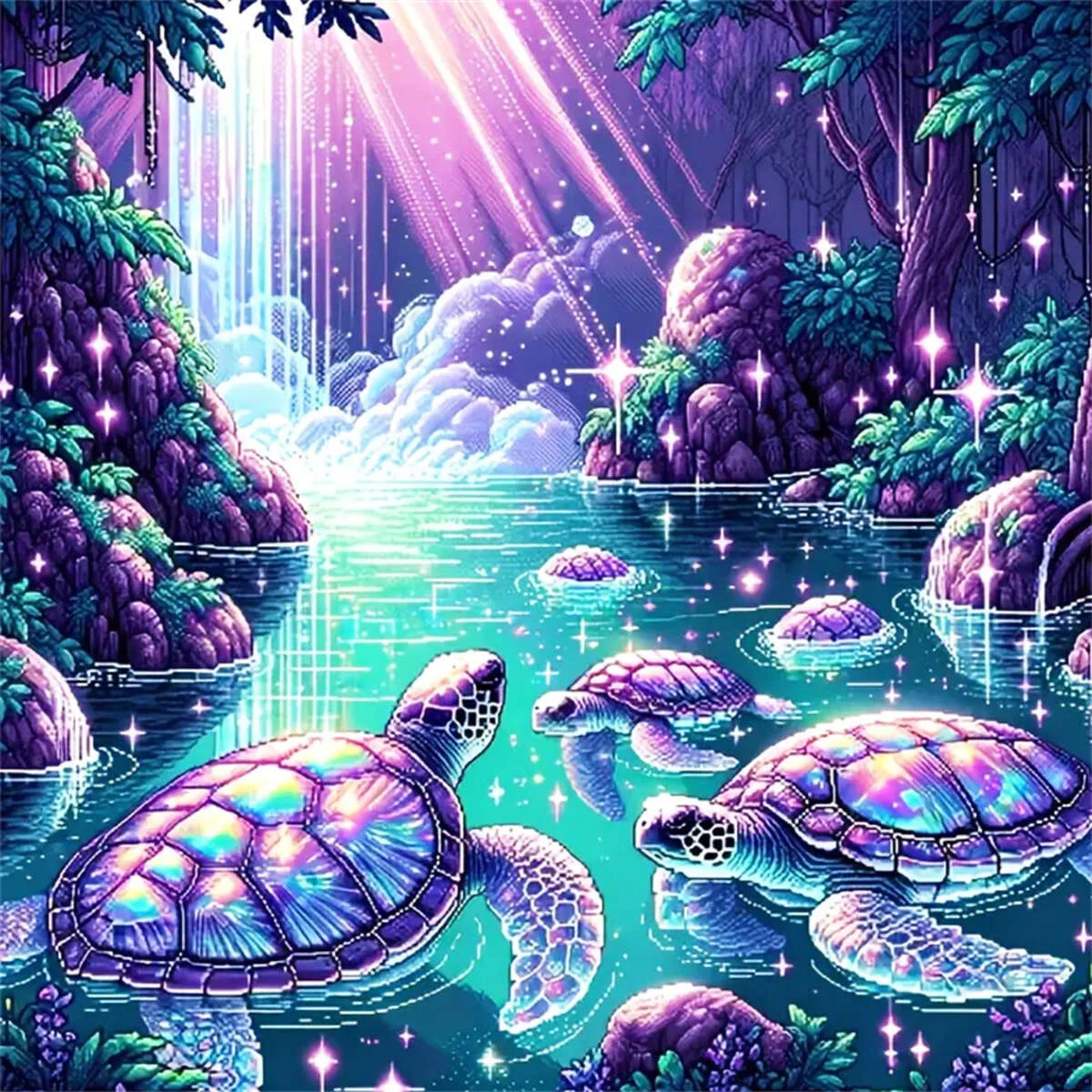 EverShine Diamant Malerei Meeresschildkröte Tier Handwerk Kit Diamant Mosaik Wasserfall Lila Cartoon Landschaft Neue Ankunft Wand Dekor