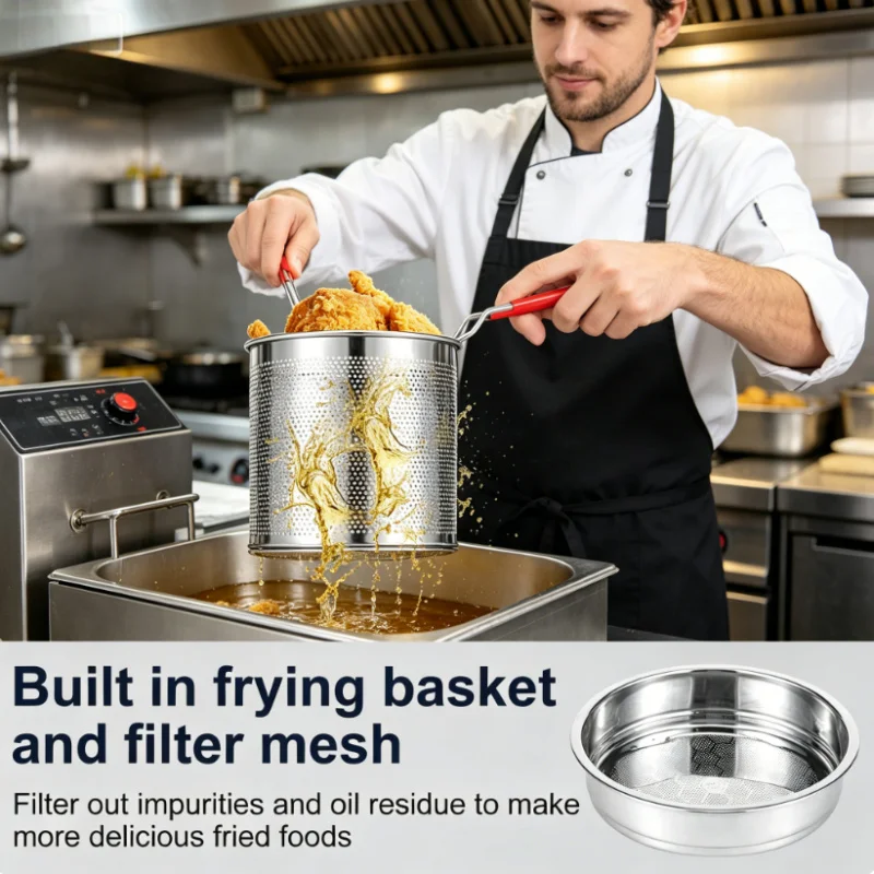 Küchen-Edelstahl-Fritteuse mit Frittierkorb Multifunktionaler Frittiertopf für Hähnchen Pommes Täglicher Kochgebrauch