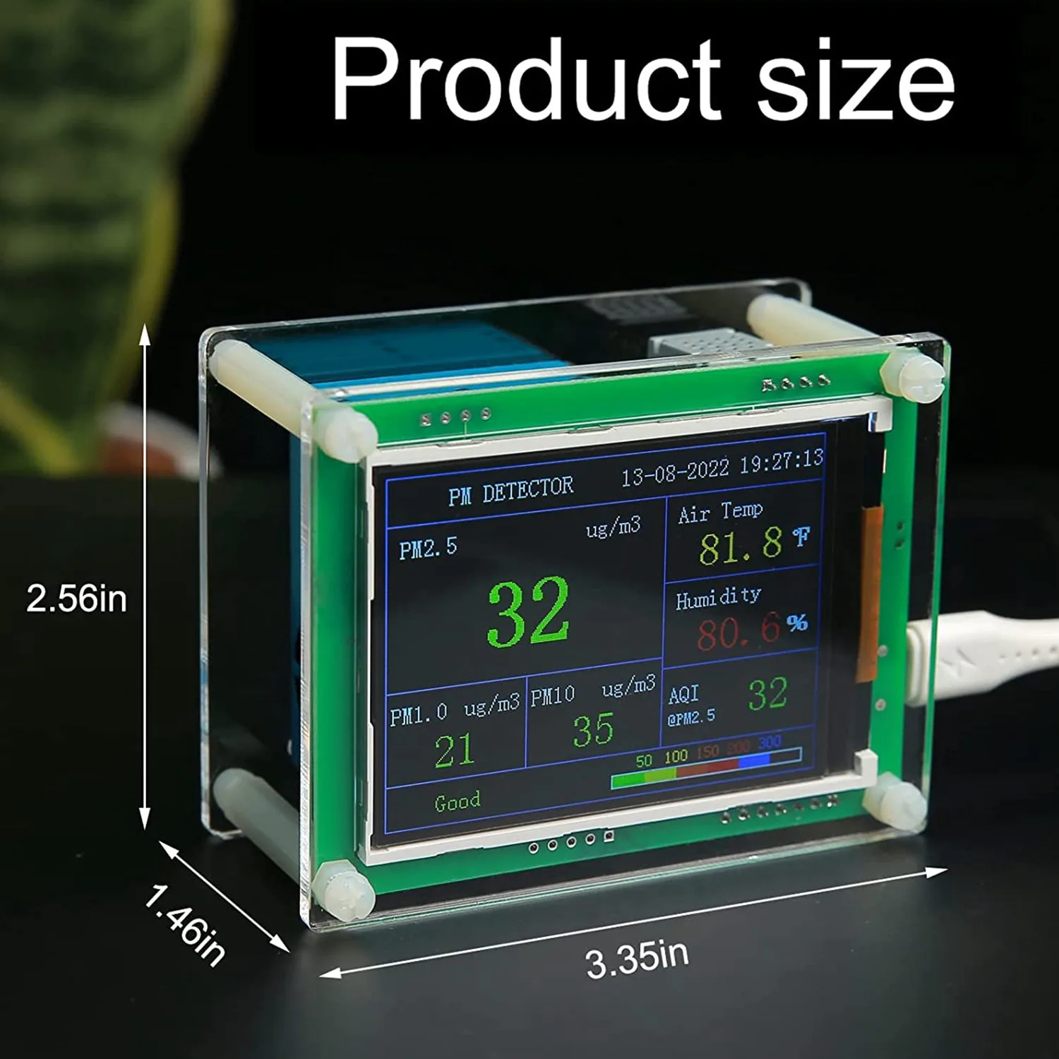 Air-Quality Monitor Pm2.5 Pm10 Pm1.0 Detector Indoor Gas Quality Monitors for Cars, Home, Etc. (Pm1.0, Pm2.5, Pm10)