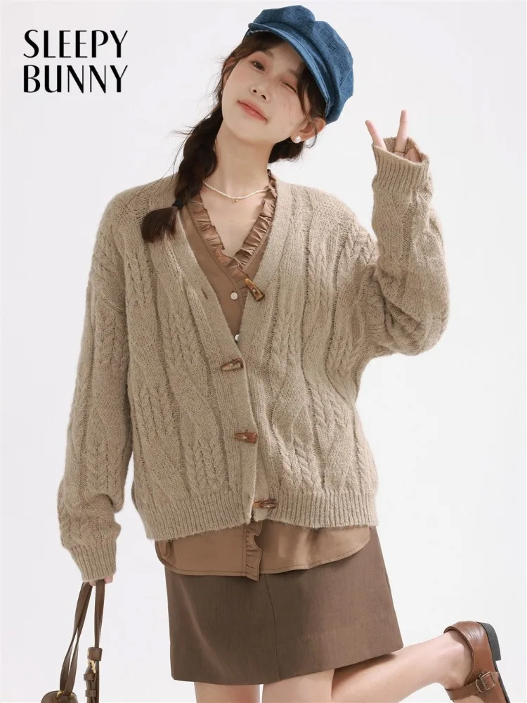 المرأة سيدة الصوف سترة متماسكة خمر لينة مريحة تبديل زر سترة معطف فضفاض الخامس الرقبة ملابس خارجية شيك الدافئة كسول نمط سترة #1