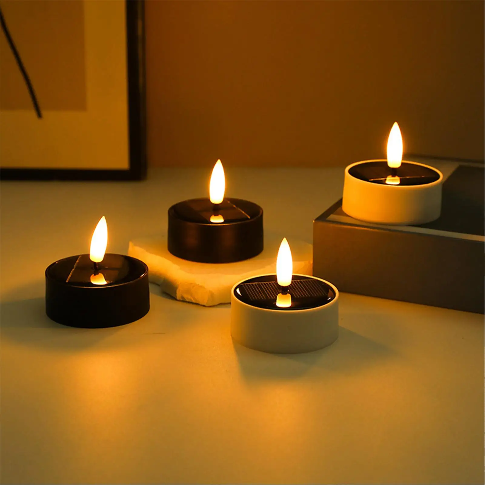 

Solar Candles Flameless Fake Candle LED Lights for Outside 4 Pieces Waterproof Outdoor Decor for Halloween Decorations Pathway