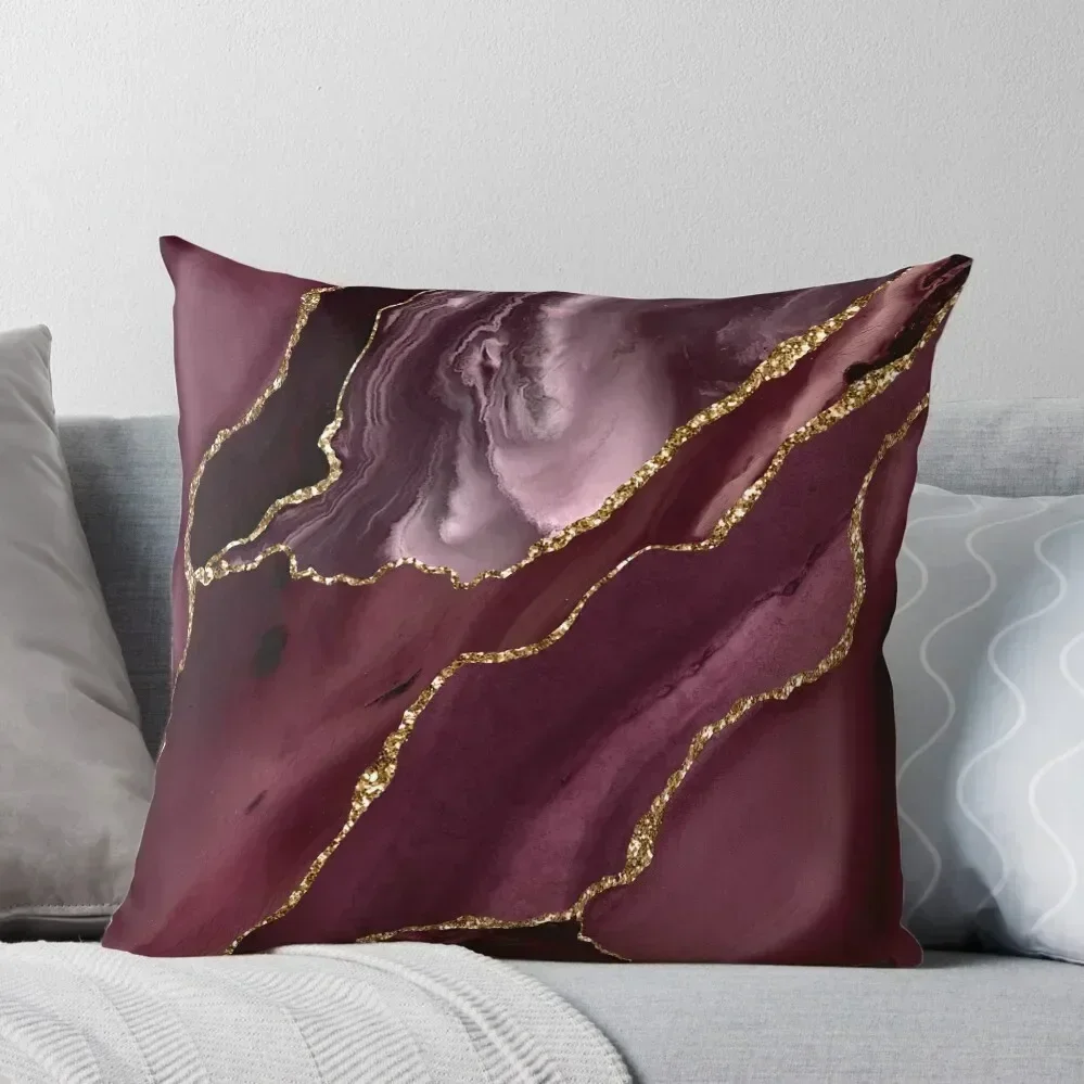 Burgundy Maroon Geode Agate Throw Pillow Anime home decor items pillow