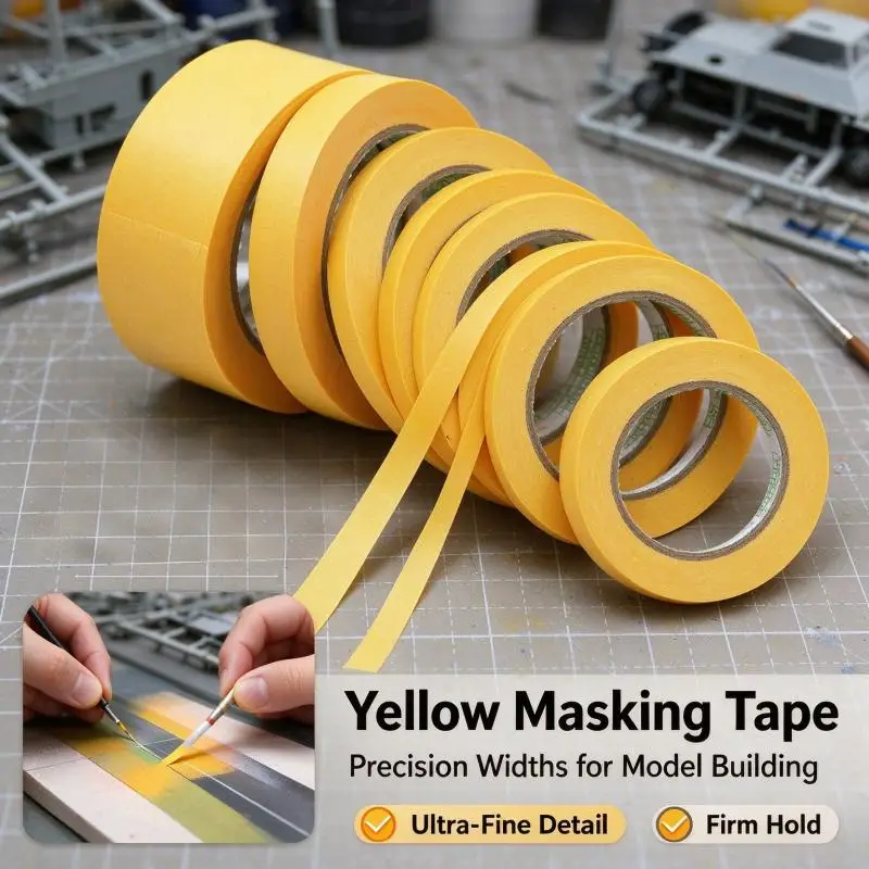 50M/20M/18M Yellow Adhesive Masking Tape Textured Paper Auto Car Paint Decoration Seamless Hand Tear No Mark for Painting