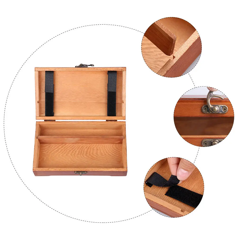 

Solid Wood Stationery Box Oblong Pencil Storage Container For Makeup Brush Manicure Pen Pine Wood Holder Small Organizer Case