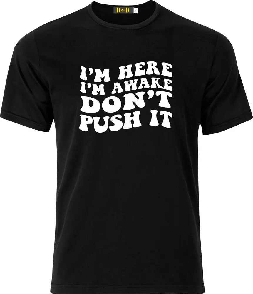 I`m Here I`m Awake Dont Push It Funny Adult Xmas T Shirt  High Quality 100%Cotton Short Sleeve