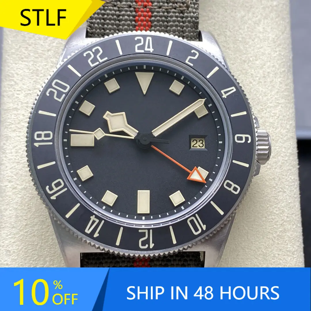 

STLFStainless Steel 24-hour Diving Watch With Dark Gray Dial And Nylon Strap, Sports Fashion Men's Watch