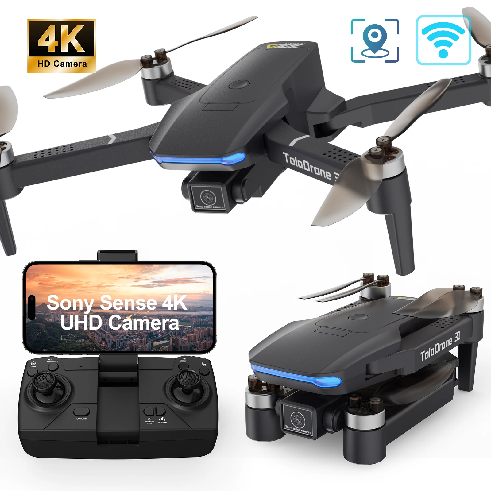 Drone RC TD31GPS avec caméra 4K, 5GHz, WIFI FPV, moteur sans balais à flux optique, quadrirotor télécommandé pour adultes et enfants CO