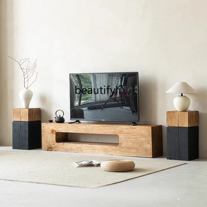 Vintage Long Bench Natural Wood Shoe Changing Stool Solid Wood TV Cabinet Homestay Living Room Leisure Long Stool