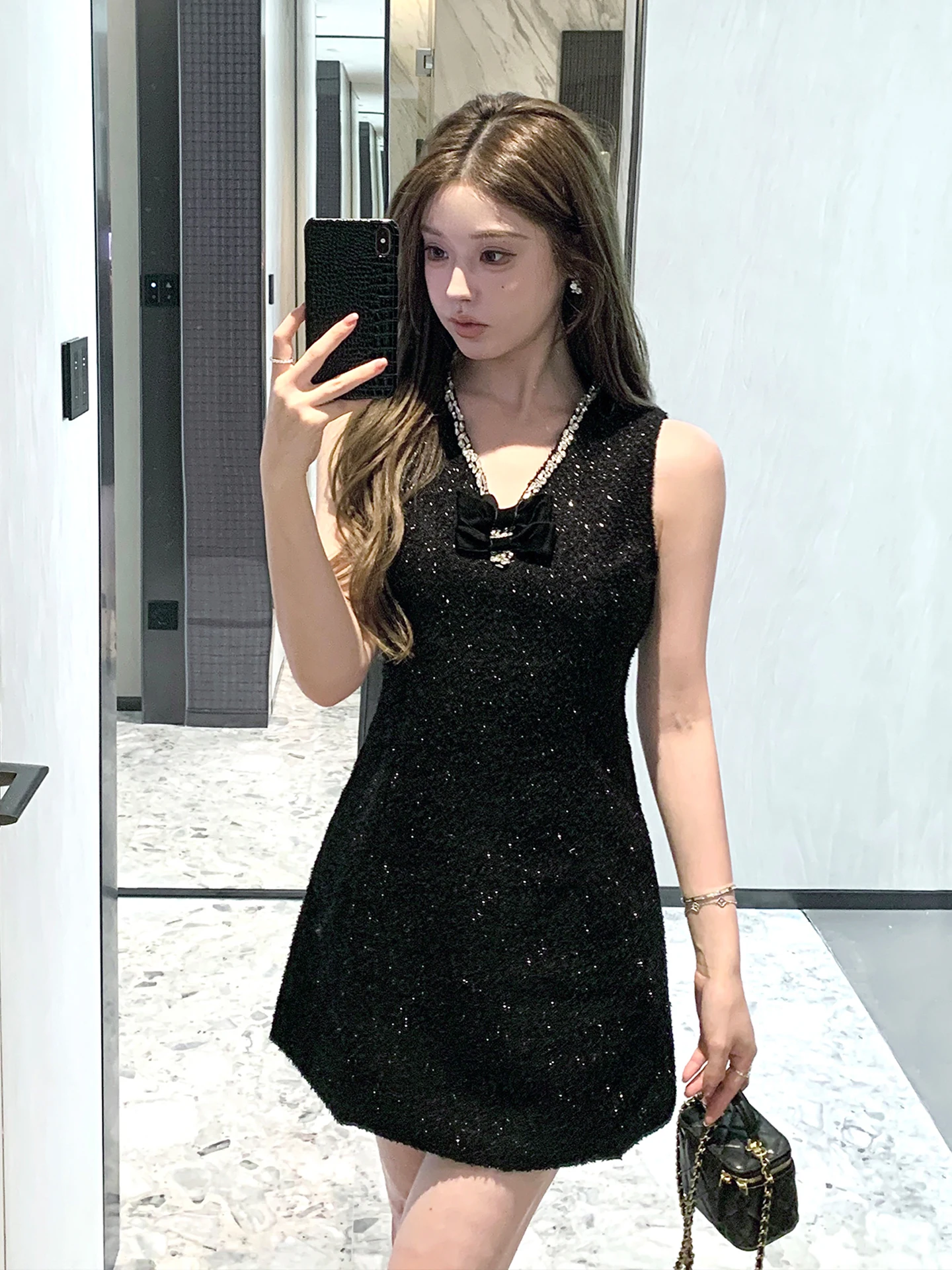 Ele noeud diamant embelli taille cintrée été Dr femmes travail lourd paillettes Par robe fée jupe