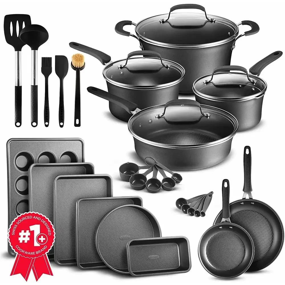 23 Piece Professional Cookware Set Nonstick Aluminum Pans Pots and Bakeware Induction Compatible Kitchen Utensils Included Max