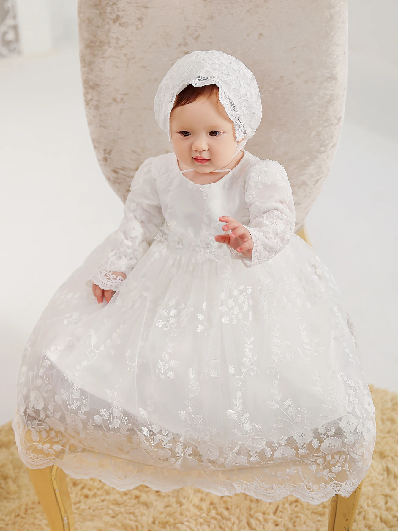 Embroidered Flower Gown for Baby Girls' Christening Baptism Special Occasion Outfits Birthday Party Girl Wedding Dress