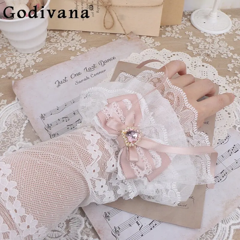 

Japanese Handmade Lolita Hand Sleeve for Women 2026 New Sweet Girls Lace Bow Hand Sleeve Mine Production Woman's Oversleeve