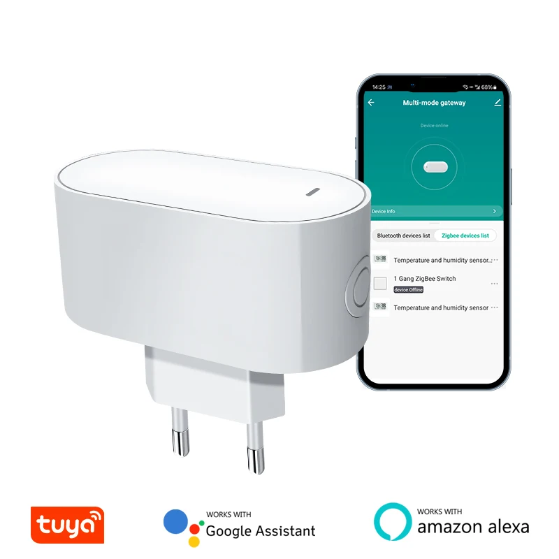 KEMEK Tuya ZigBee Hub de enlace tipo enchufable multimodo ZigBee Gateway Bridge Bluetooth Mesh Hub compatible con automatización