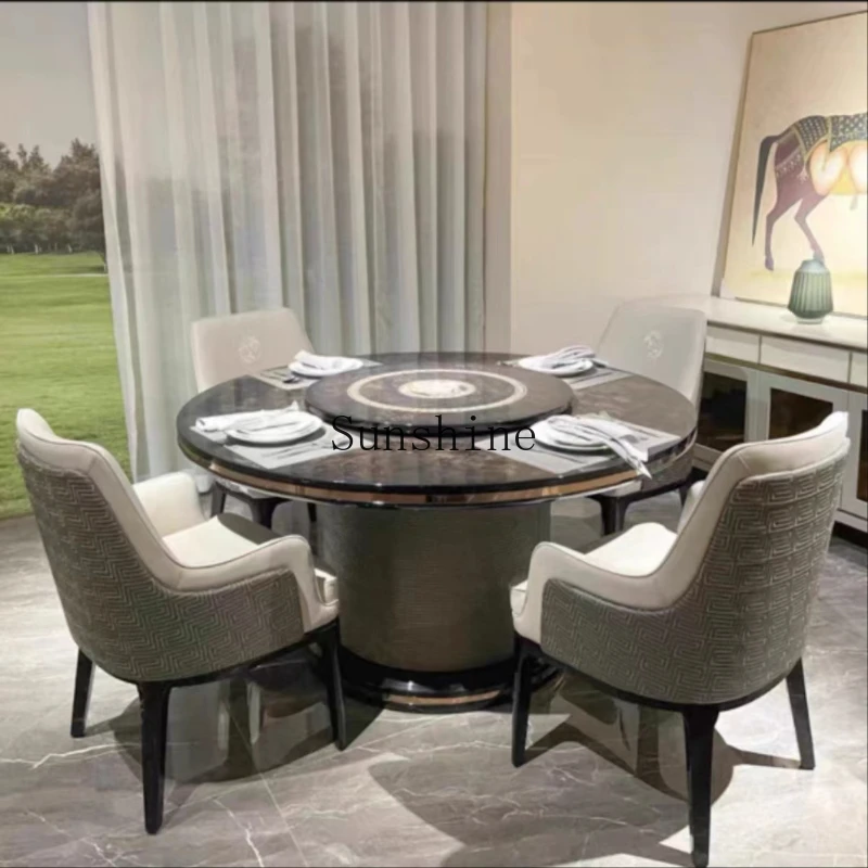 

Italian dining table and chairs solid wood paint round dining table villa high-end furniture