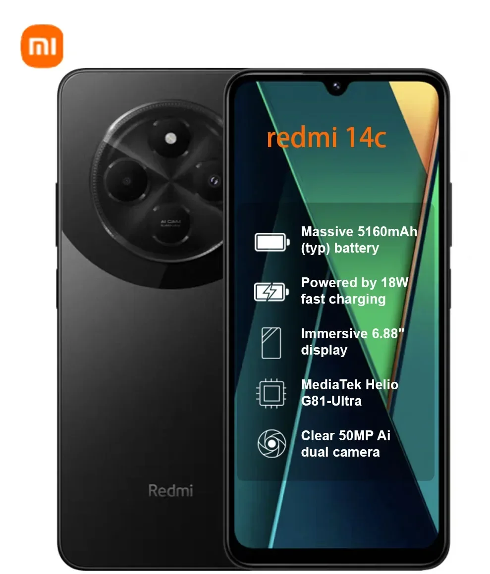 Xiaomi Redmi 14C 4G Global Version Immersion 6.88'' 120Hz Display 50MP AI Dual Camera Massive 5160mAh Battery 18W Fast Charging
