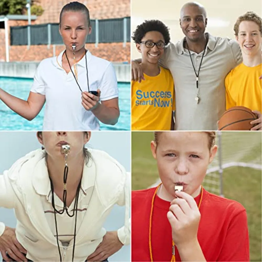 Paquet de 6 sifflets en acier inoxydable avec lanière, sifflets de sport d'arbitre pour entraîneurs de Football, basket-ball, entraînement, gymnases d'urgence