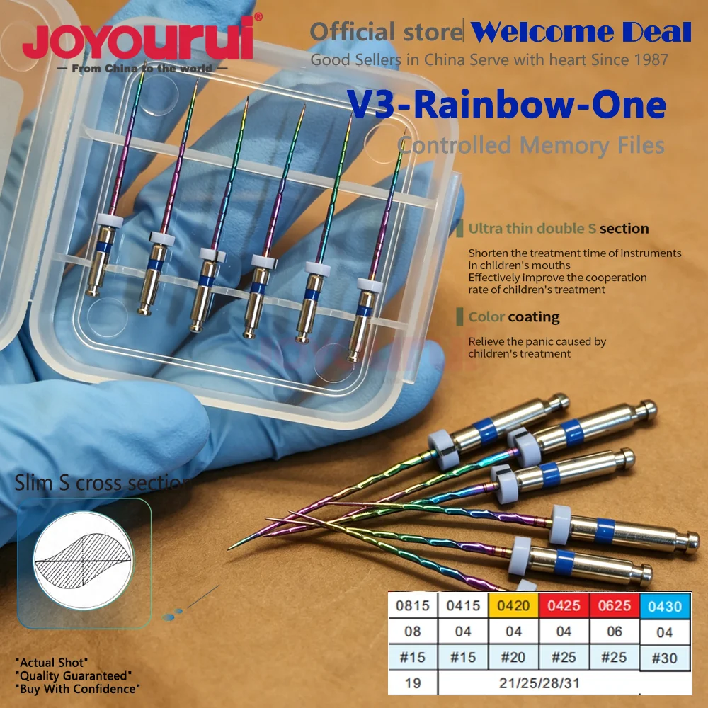 Rotary Rainbow Files Dental Tools 6 Pcs Box Heat Activated Attachment Endodontic Super File for Cleaning Root Canal File 15# 20#